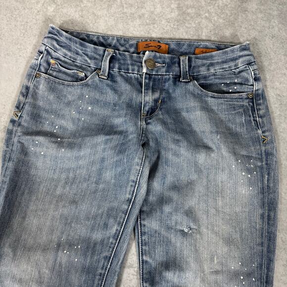 Seven7 Bootcut Distressed Denim Medium Wash Jeans - Size: 28 - Picture 2 of 9
